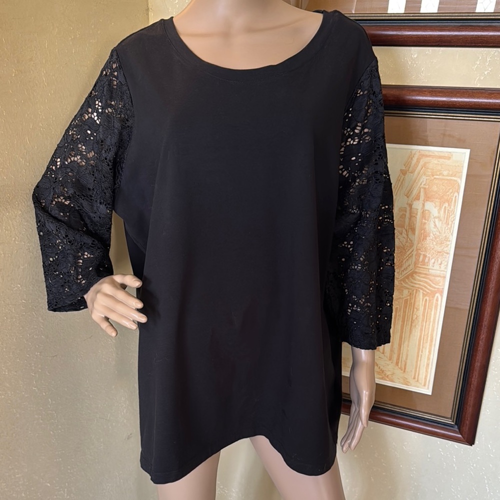 Denim & Co d & co Women’s Black Lace Top sz 2X
